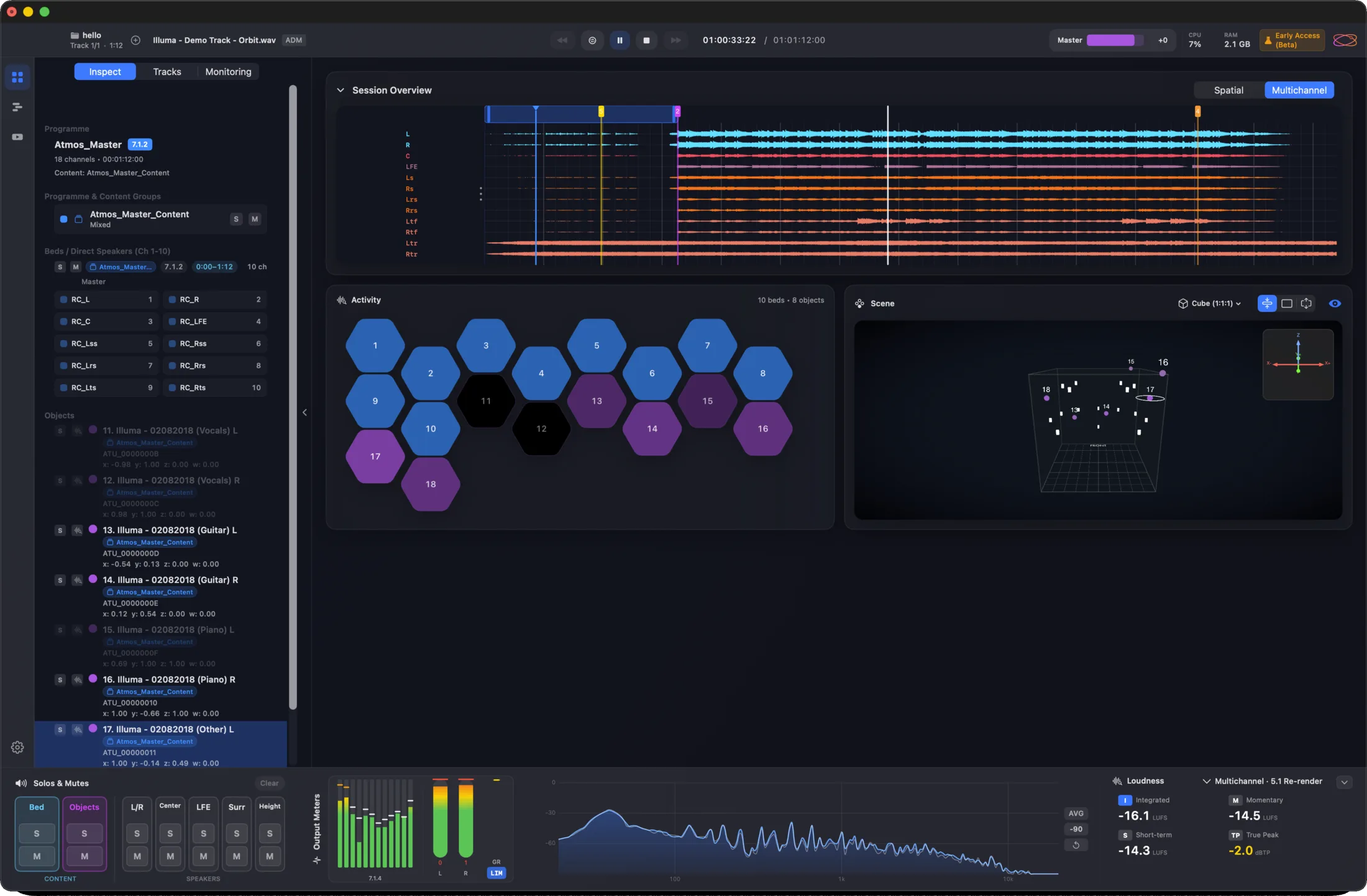 Orbit Pro 1.5 Overview — session waveforms, activity grid, 3D scene and metering