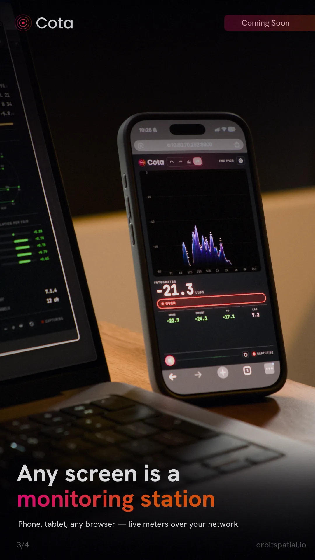 Cota's meters open in a phone browser — any screen is a monitoring station