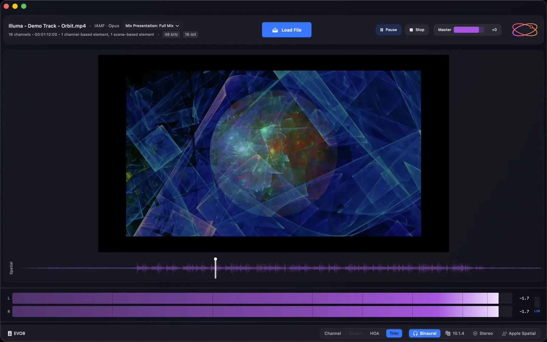 Orbit Lite playing an immersive master in sync with its video